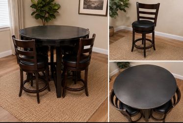 Solid Wood Counter Height Dining Set with 4 Swivel Stools