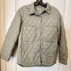 ZARA Girls Soft Quilted Lightwear Puffer Jacket Coat Olive Green Size 11-12