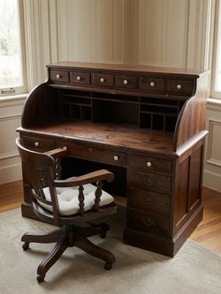 Antique Oak Rolltop Desk with Swivel Chair