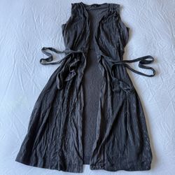 Banana Republic 70% Silk Sleeveless Long Duster Vest – Charcoal Gray Tie Waist – Minimalist Layering Piece - Brand New - Small