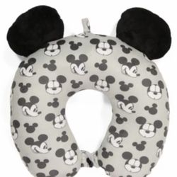 Walt Disney Mickey Mouse Neck Travel Pillow Black Gray Airplane, Car, Office NEW