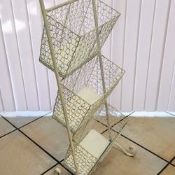 White Metal Farmhouse 3 Tiered Vegetables Basket Stand
