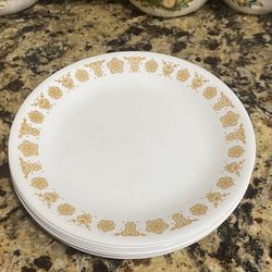 Set Of 7  Corelle Corning Salad Luncheon Plates 81/2" Butterfly Gold Pattern