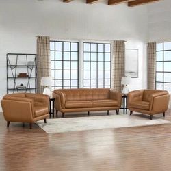 Prospera Home Barcelona Top-grain Leather Sofa and Two Chairs