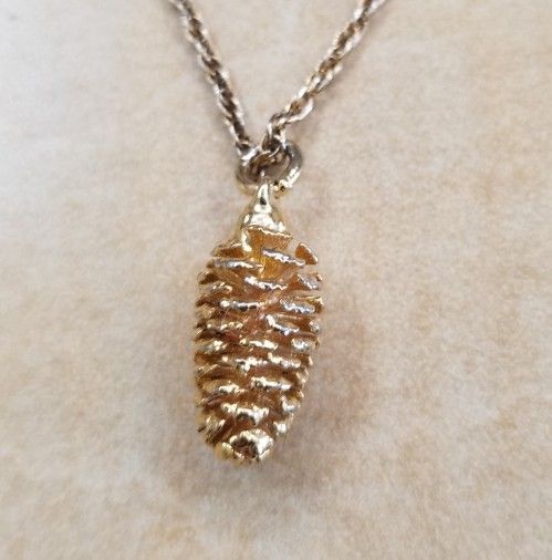 Gold Plated Pine cone On 28 Inch Chain 