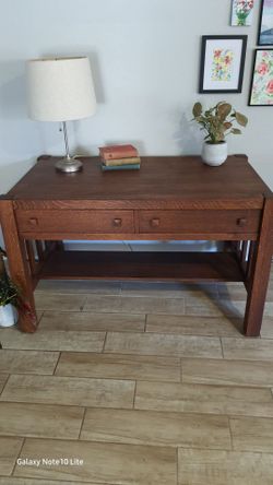 Mission Style Oak Console Table with Drawers