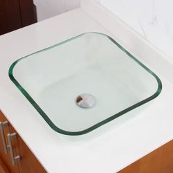 Transparent Square Tempered Glass Bathroom Vessel Sink