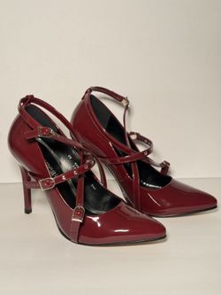 Women’s Burgundy Patent Strappy Pointed-Toe Heels Size 8