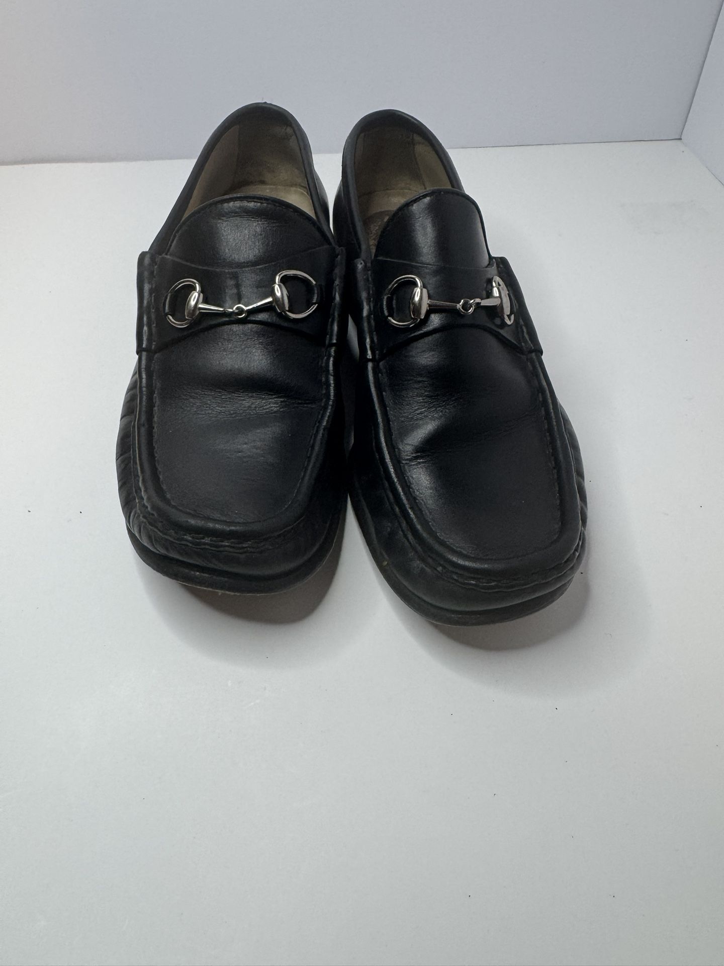 Gucci Black Leather Silver Horsebit Loafers Size 7.5 B
