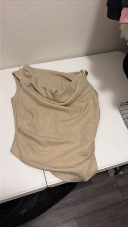 Beige Sleeveless Cowl Neck Top