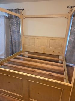 Wood Canopy Bed Frame with Storage