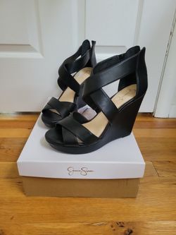 Jessica Simpson Wedge Sandals Black Heels 9.5