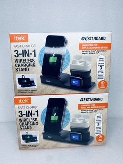 Here We Go! Lot Of 2 - New Itek 3-in-1 Qi Wireless Charging Stand, USB-C Cable, Black