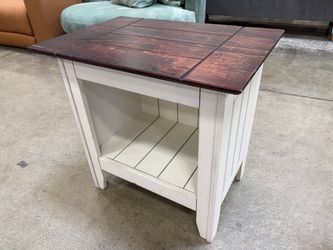 White Farmhouse Style Wooden Nightstand with Rustic Top