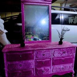 SALE! Hot Pink Velvet Large Dresser/Mirror & 1 Nightstand $350