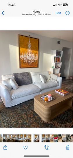White Valyou Feathers Sofa + Ottoman Like New
