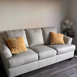 Cream Colored Genuine Leather Couch 