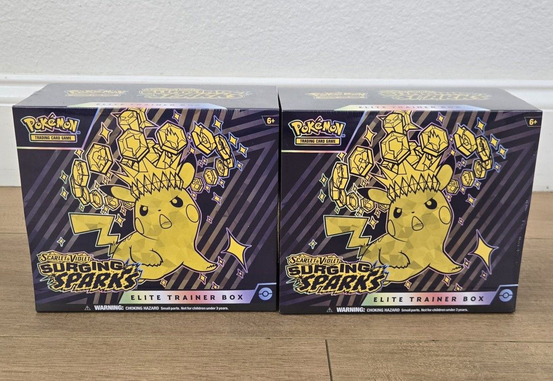 For Sale:
Brand New in Box Pokemon Trading Card Game TCG Scarlet & Violet Surging Sparks Elite Trainer Box ETB