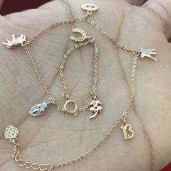 Tobillera De La Suerte En 14 Kt 