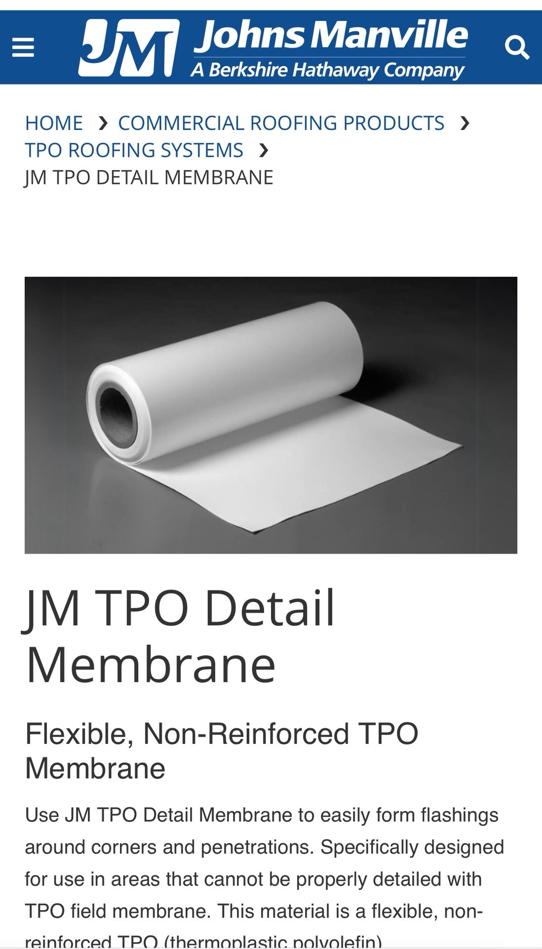 John manville TPO Detail Membrane