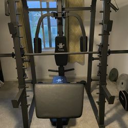 Vesta Fitness Smith Machine 2001 w/Bench Attachment | 230lb Bumpers Weights | 7ft Olympic Bar | Fitness | Gym Equipment | FREE DELIVERY 🚚 