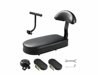 (F-42) Zacro Kids Bike Seat Set, Comfort Bike Seat with Backrest, Wide Child Bicycle Rear Seat Cushion Back Safety Armrest Handrail Feet Pedals, Child