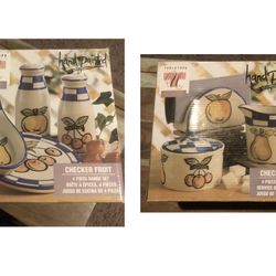 Checker Fruit hand painted 4 piece Table top set & 4 piece Range set