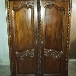 Antique  Hand Carved Wood Armoire 