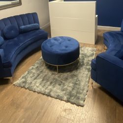 Royal Blue Velvet Sectional Sofa Set + Matching Suede Counter – Attach Together – Luxury Look 🔥✨