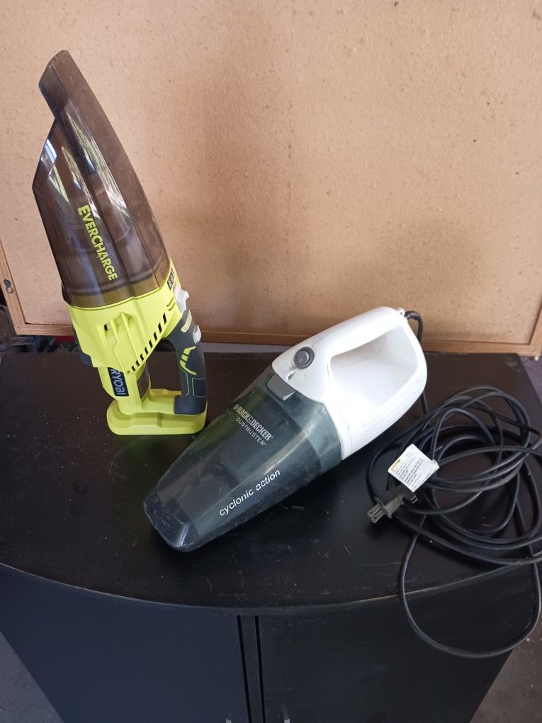 Vacuum, Handheld. One Cordless Ryobi. One 12 Foot Plug In Cord.