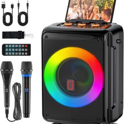 Karaoke Machine with 2 Microphones, Portable Bluetooth Speaker, DJ Light, PA System, TV Connectivity