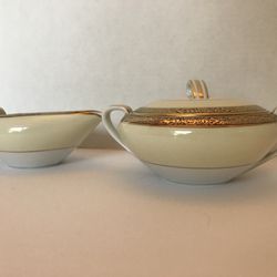 5187 BY NORITAKE M China bowl&Lid & gravy boat Gold Rim 1933 Made in Japan RARE