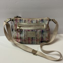 Coach Poppy Daisy Glam Signature C Madras Pastel Tartan Plaid Crossbody