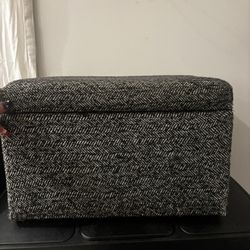 Black & White Woven Fabric Storage Ottoman with Hinged Lid