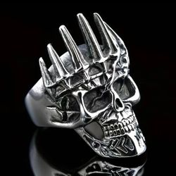 New Gothic Skull Crown Stainless Steel Men’s Ring Size 8& 9