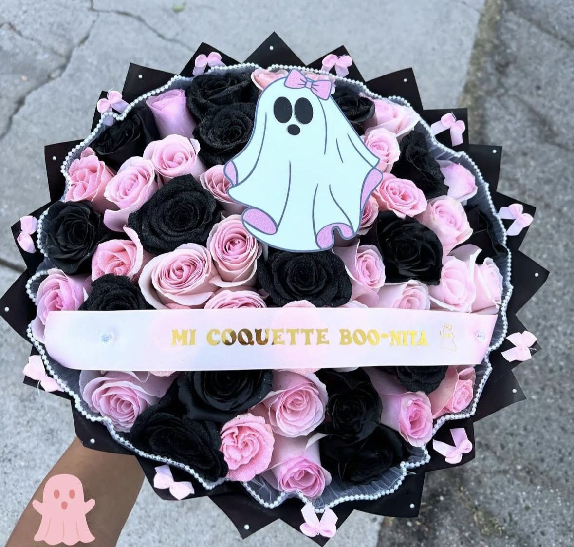 Pink and black ghost bouquet