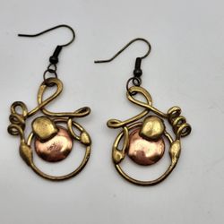 Vintage Copper & Brass Handcrafted Earrings 1.5" Long 1" Wide