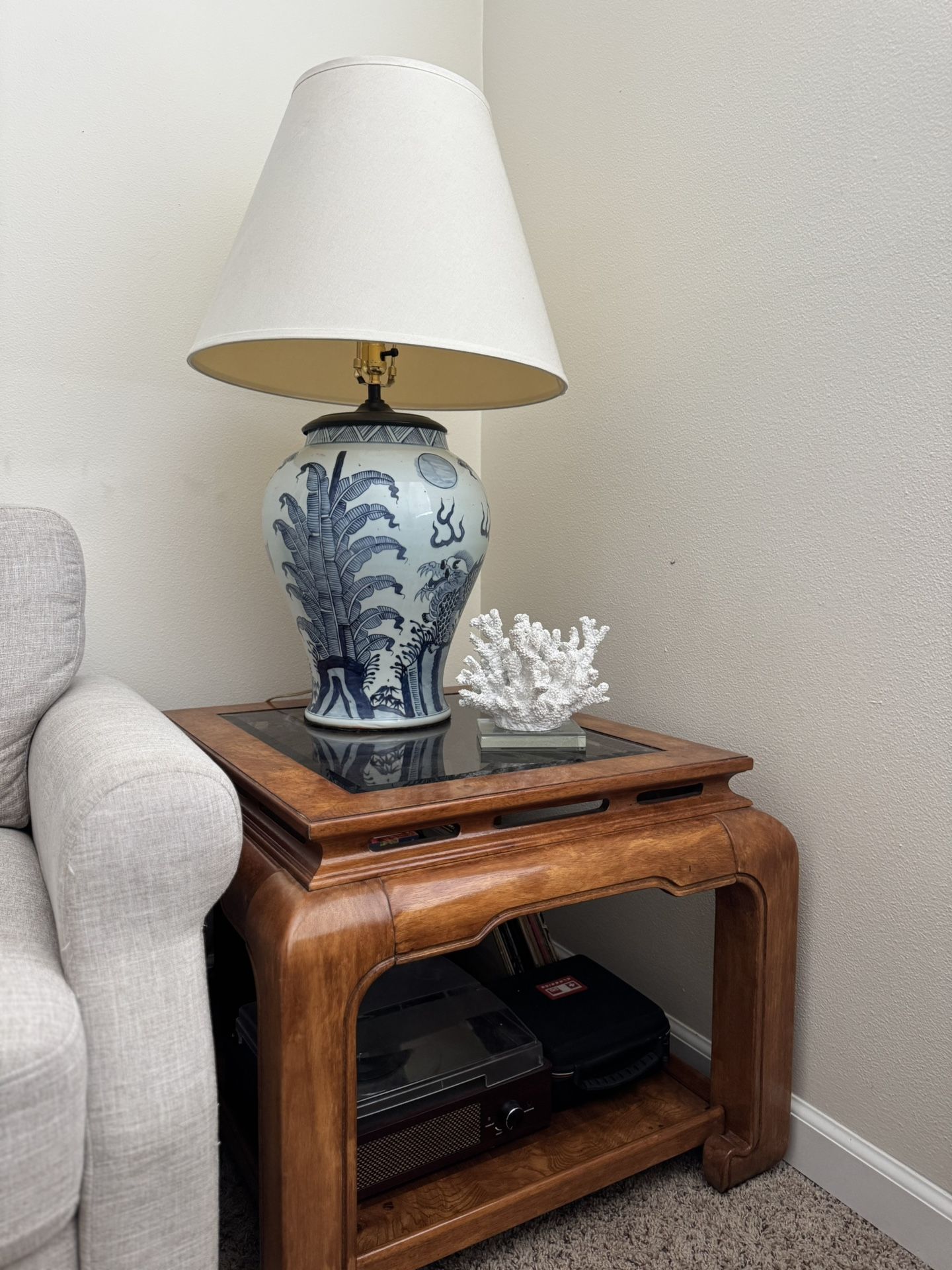 Burled Wood Chinoiserie Ming Styled Coffee Table and End Table by Century
