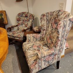 Two Vintage Floral Arm Chairs