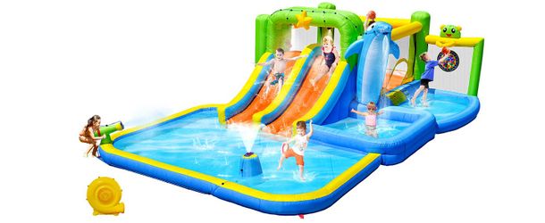 9 in 1 For Endless Fun Inflatable Bounce House with Blower Shower Soak Pool Sprinkler Fountain Water Gun Target for Kids