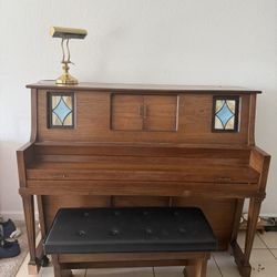 Antique American Player Piano Co. Upright Piano with Black Bench Included