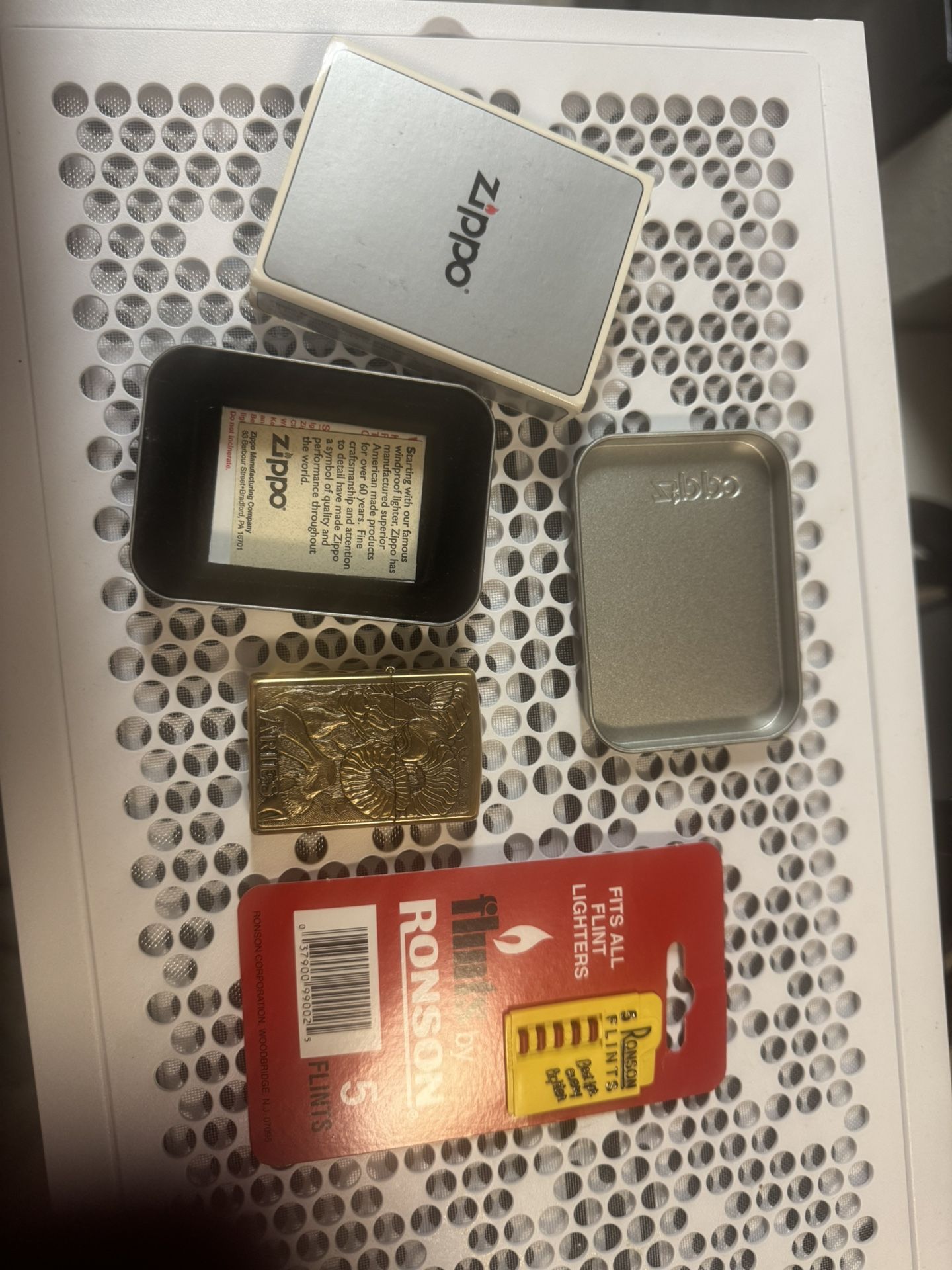 Aries Brass Zippo Lighter Rare Never Used