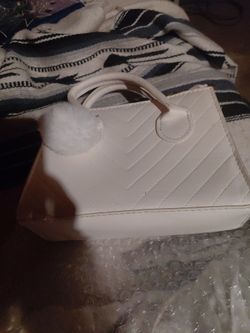White Quilted Mini Handbag with Pom Pom