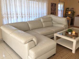 White leather sectional