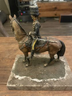 Vintage Antique Lead British 3rd Hussar Soldier On Horseback