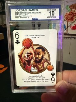 JORDAN /JAMES 2026 HERO DECKS PREVIEWS SIX OF CLUBS GRADED 10