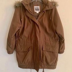 Ladies Faux Fur Trimmed Brown Parka Coat