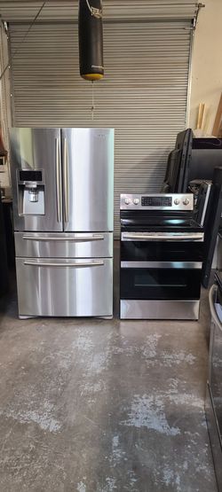 Refrigerator Samsung 4 Door,  Stove Electric Double Oven And Microwave In Stainless Steel Combo Delevery