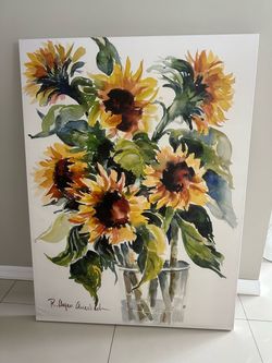 Signed Sunflower Watercolor Canvas Print
