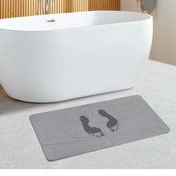 Brandnew Stone Bath Mat, Natural Premium Diatomaceous Earth Bath Mat, Non Slip Stone Shower Mat, Easy to Clean (23.6 x 15.4 Darkgrey)